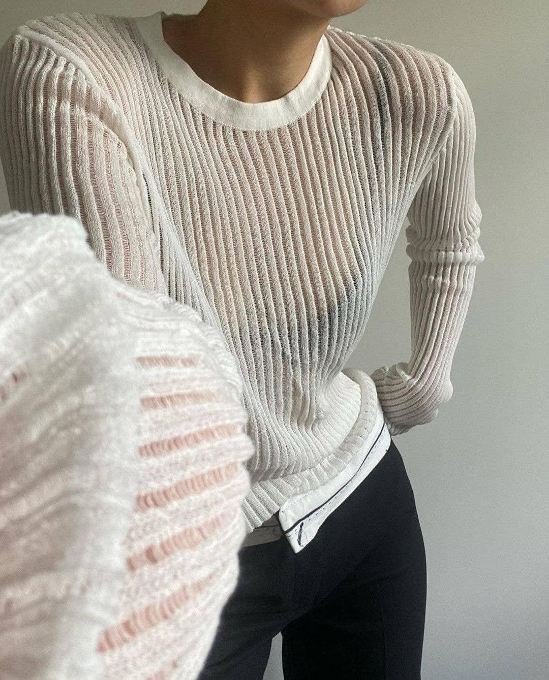 Ladies Solid Color Slim Fit Knit Blouse TX0022 - SWEETKAMA