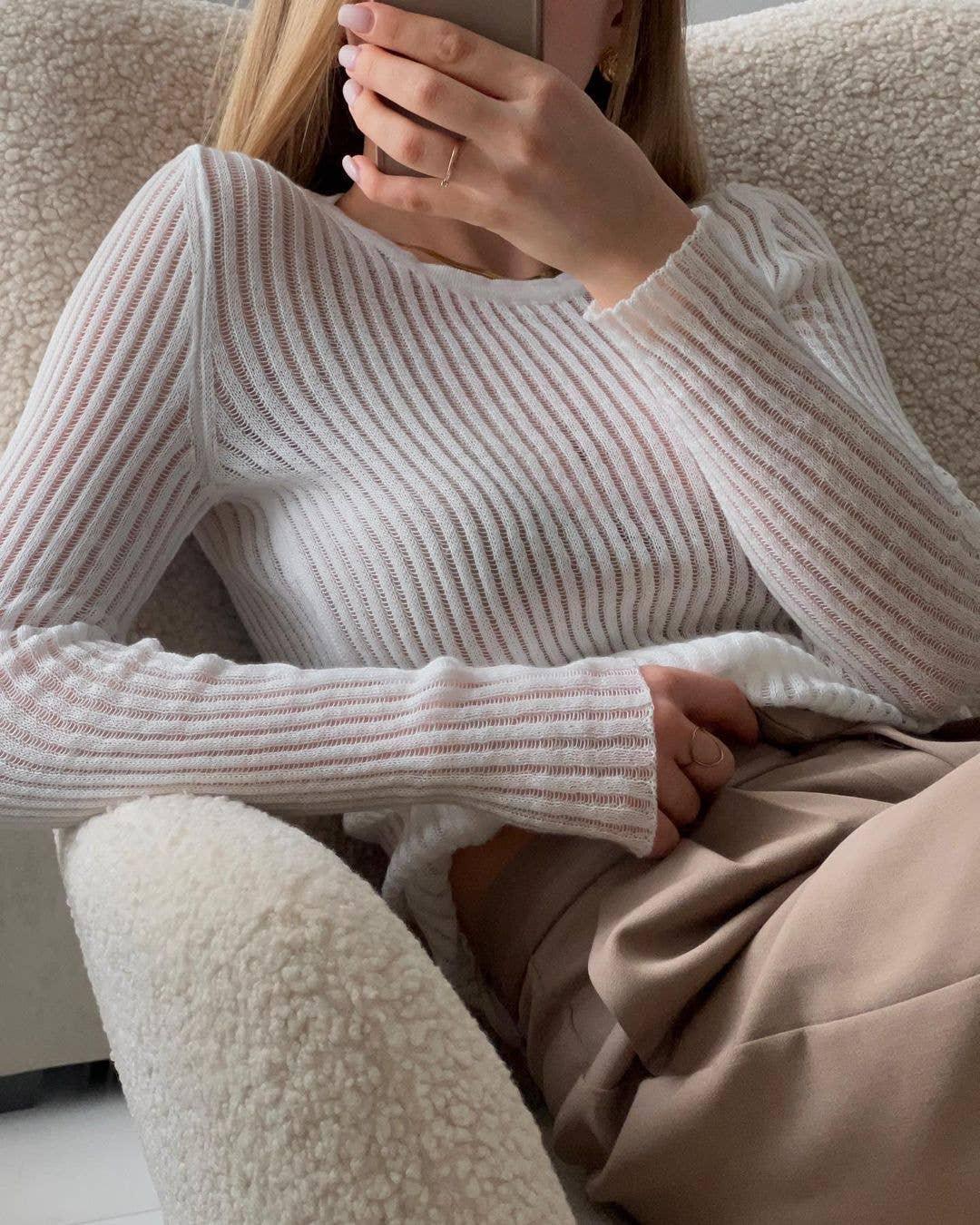 Ladies Solid Color Slim Fit Knit Blouse TX0022 - SWEETKAMA