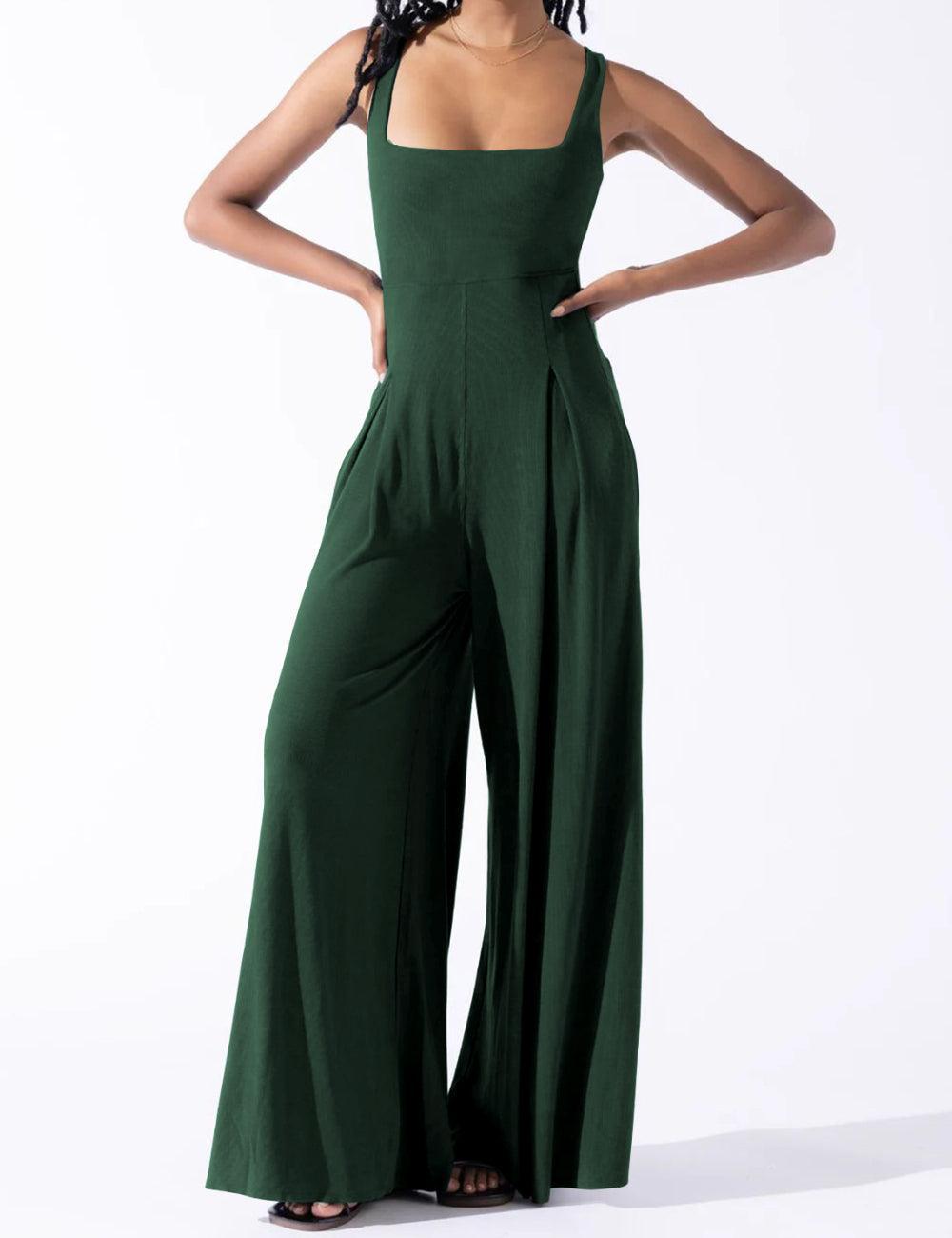 Ladies Solid Color Square Neck Jumpsuit EKDD - SWEETKAMA