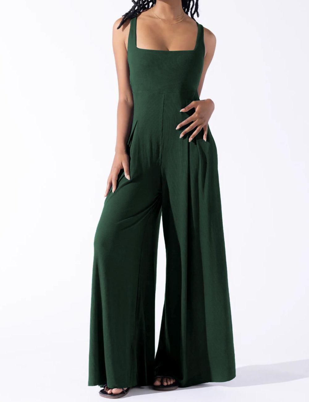 Ladies Solid Color Square Neck Jumpsuit EKDD - SWEETKAMA