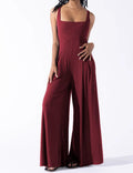 Ladies Solid Color Square Neck Jumpsuit EKDD - SWEETKAMA