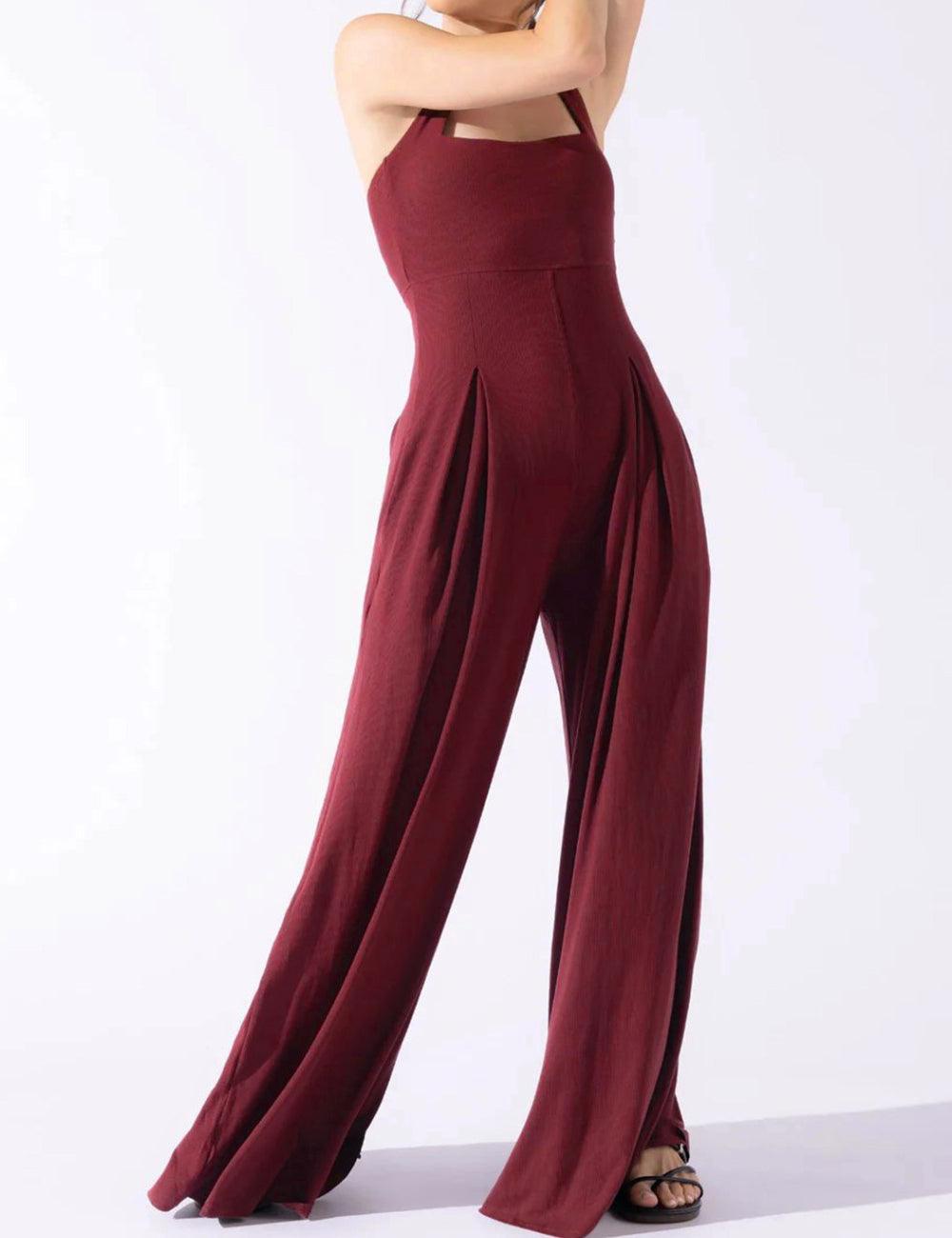 Ladies Solid Color Square Neck Jumpsuit EKDD - SWEETKAMA