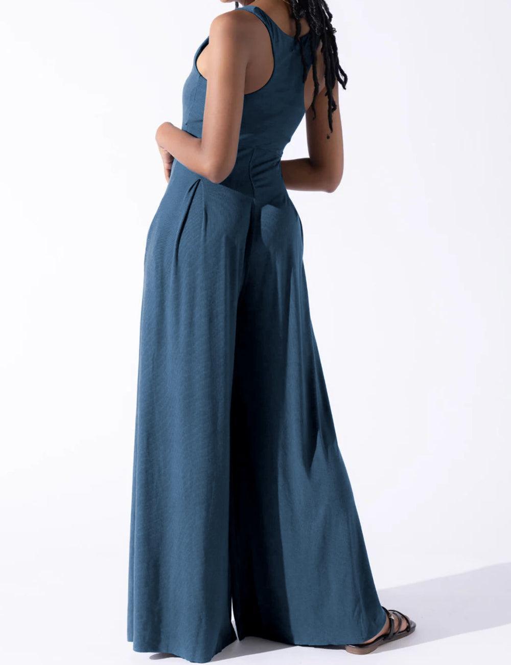 Ladies Solid Color Square Neck Jumpsuit EKDD - SWEETKAMA