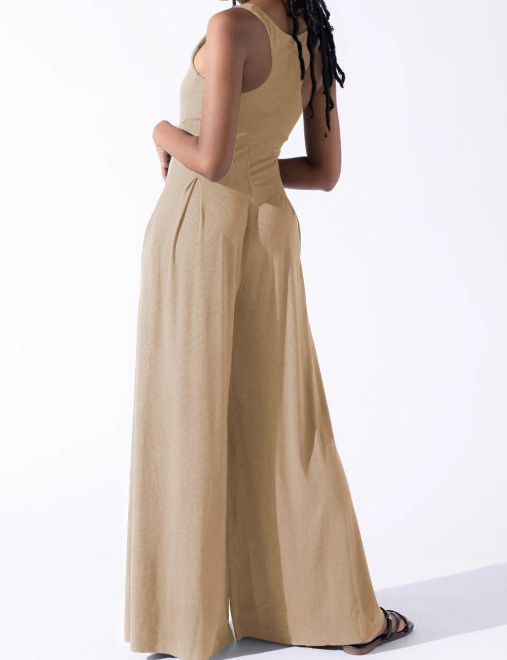 Ladies Solid Color Square Neck Jumpsuit EKDD - SWEETKAMA