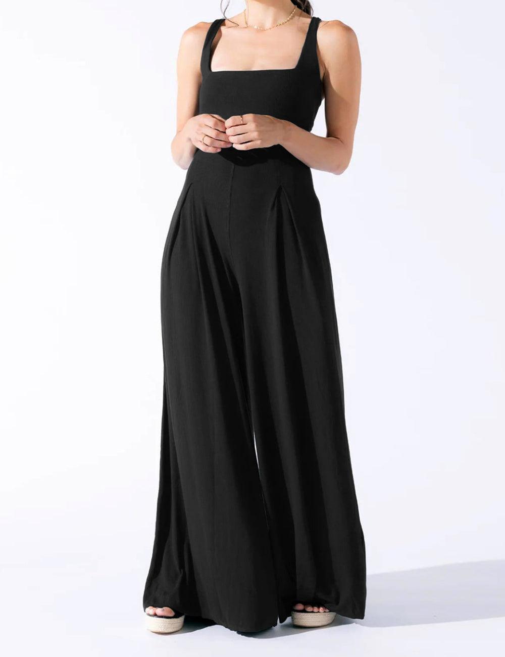Ladies Solid Color Square Neck Jumpsuit EKDD - SWEETKAMA