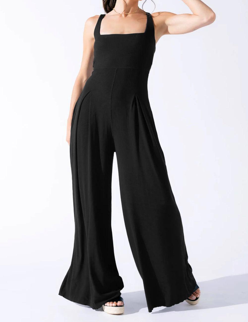 Ladies Solid Color Square Neck Jumpsuit EKDD - SWEETKAMA