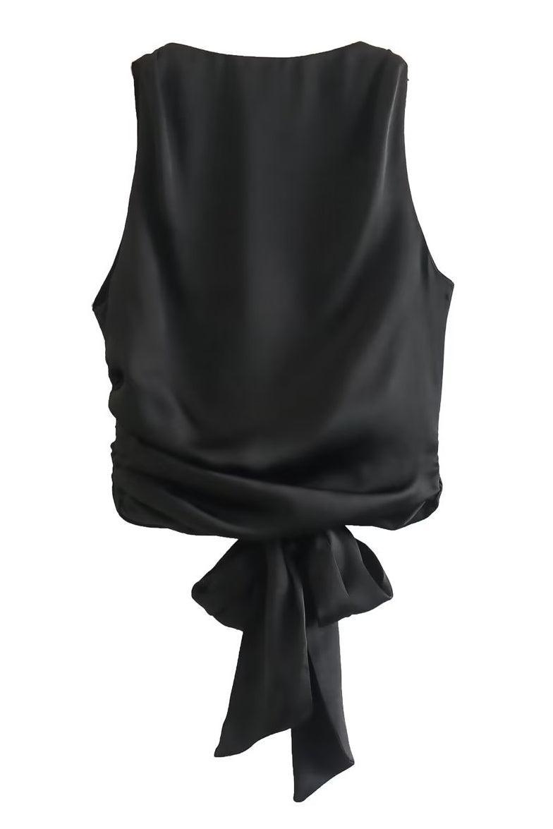 Ladies Solid Color Stain Tie Back Crop Top 2650 - SWEETKAMA
