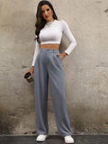 Ladies Solid Color Straight Leg Suit Pants 999999 - SWEETKAMA