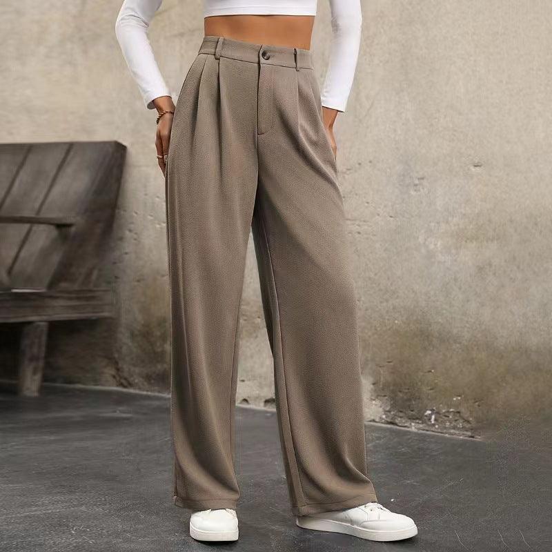 Ladies Solid Color Straight Leg Suit Pants 999999 - SWEETKAMA