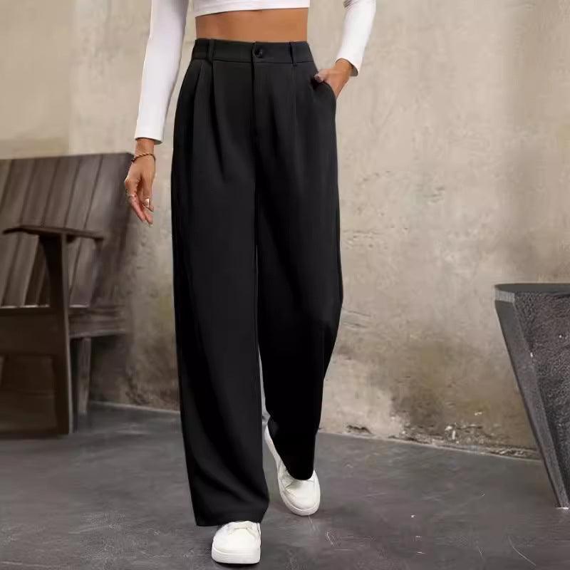 Ladies Solid Color Straight Leg Suit Pants 999999 - SWEETKAMA