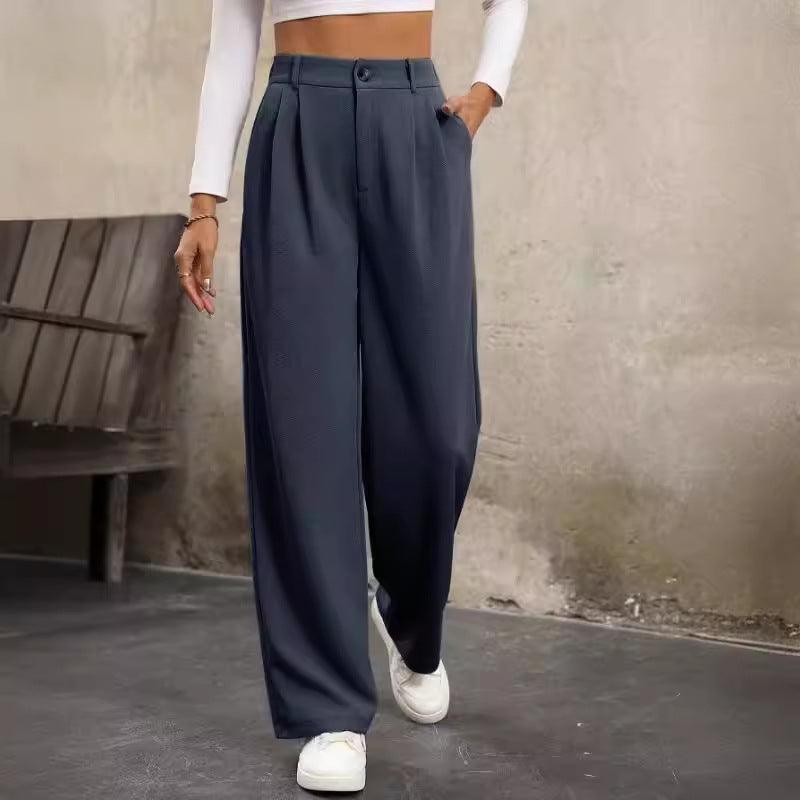 Ladies Solid Color Straight Leg Suit Pants 999999 - SWEETKAMA