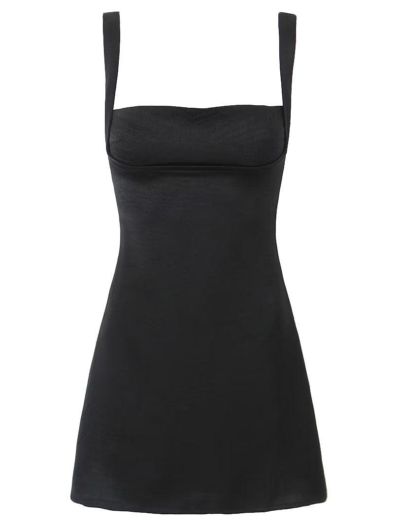 Ladies Solid Color Strap Shoulder Short Dress NG158 - SWEETKAMA