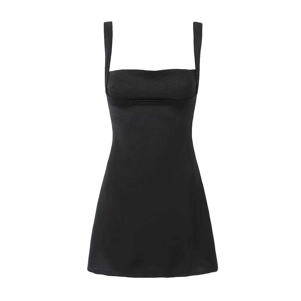 Ladies Solid Color Strap Shoulder Short Dress NG158 - SWEETKAMA