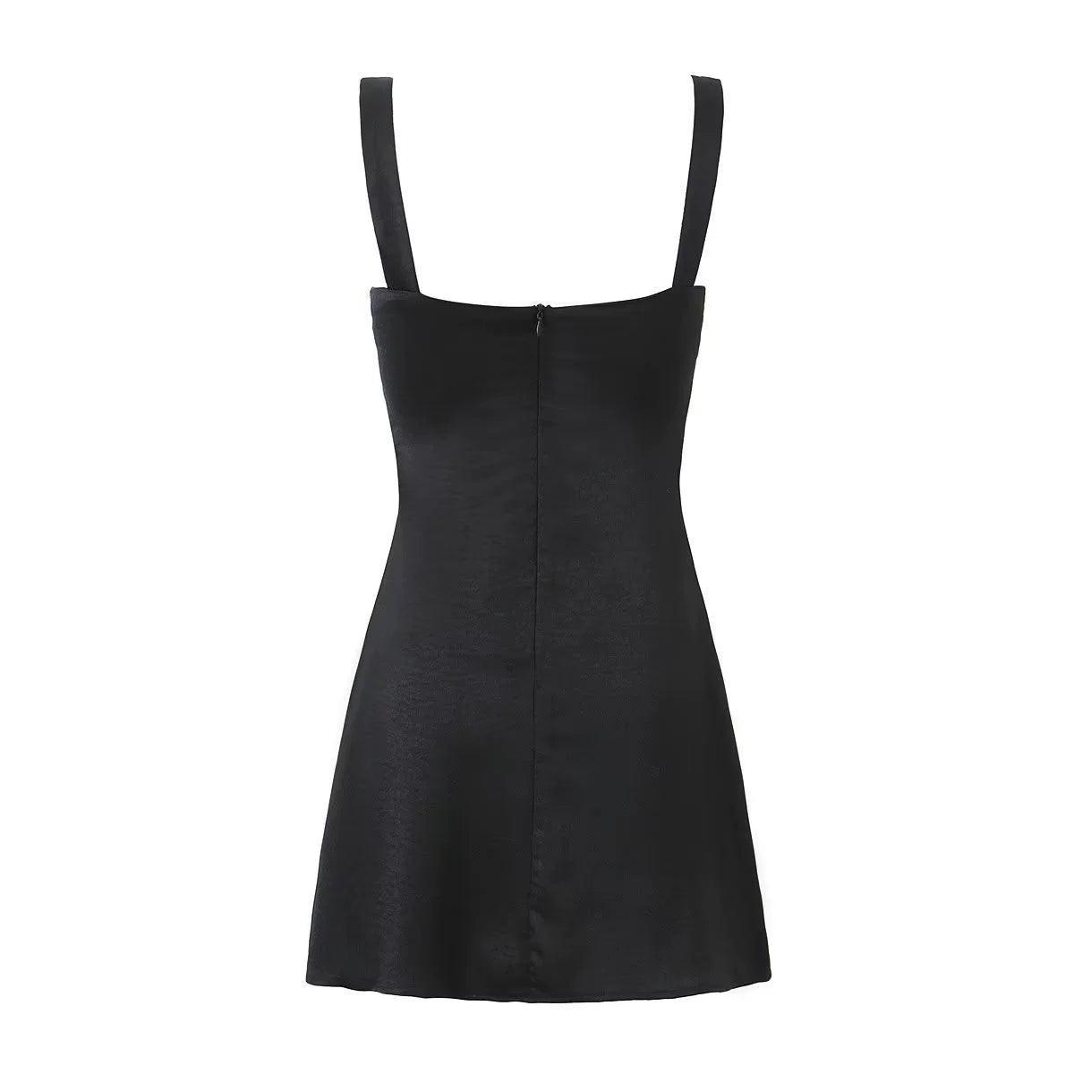 Ladies Solid Color Strap Shoulder Short Dress NG158 - SWEETKAMA