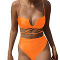Ladies Solid Color String Straps 2PCS Bikini Set 4038 - SWEETKAMA