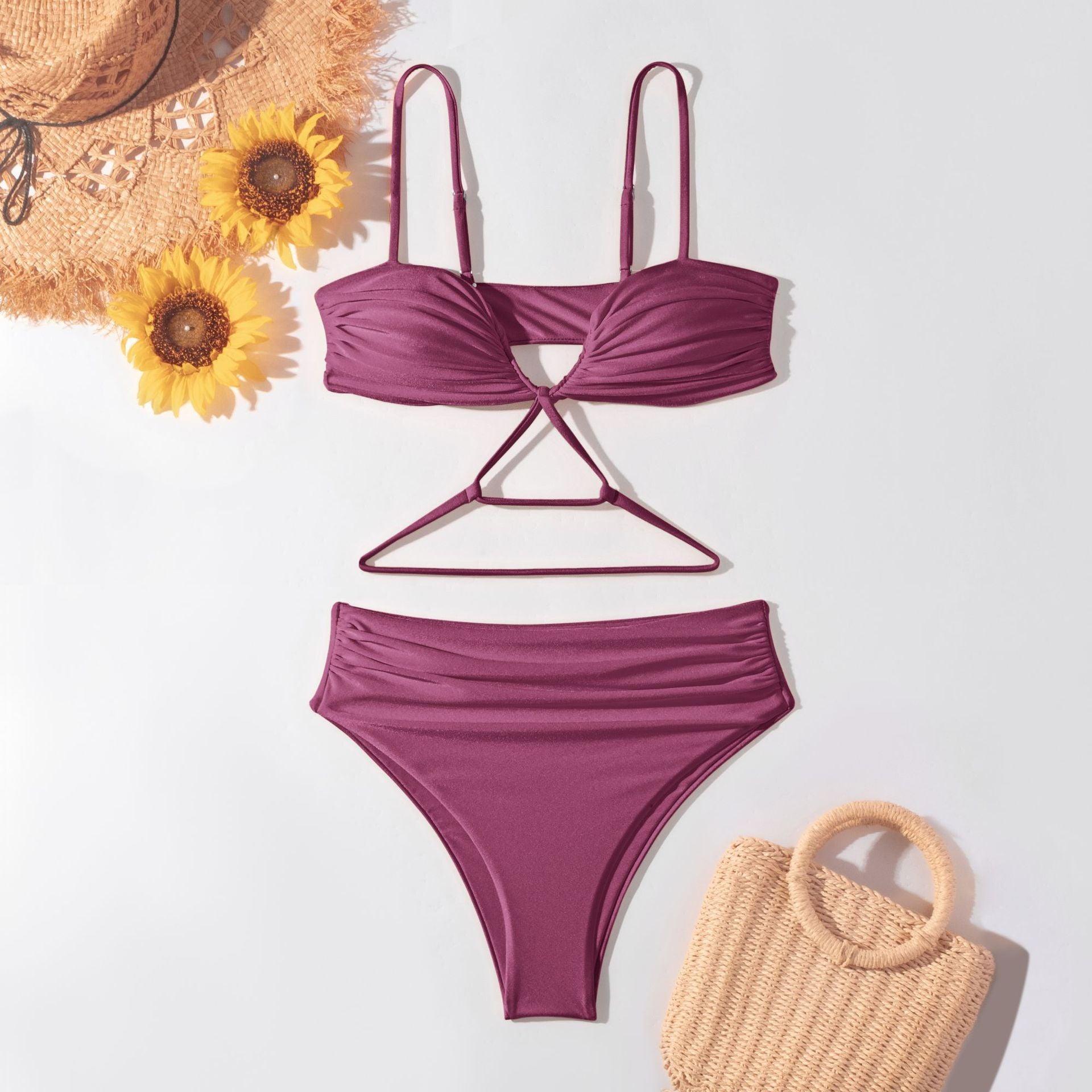 Ladies Solid Color String Straps 2PCS Bikini Set 4038 - SWEETKAMA