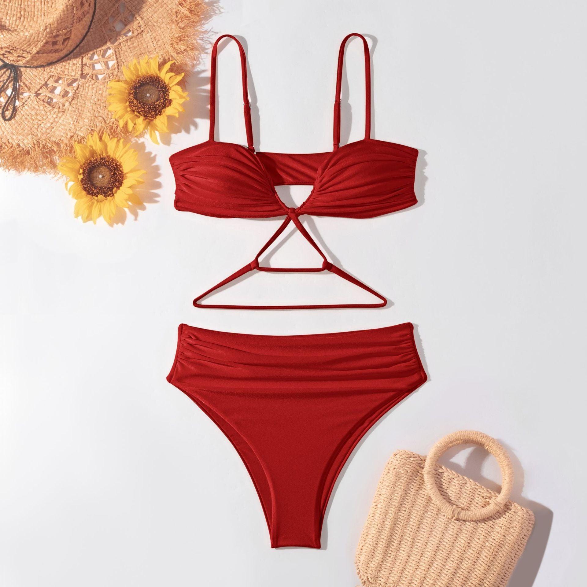 Ladies Solid Color String Straps 2PCS Bikini Set 4038 - SWEETKAMA