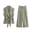 Ladies Solid Color Suit Vest and Pants Sets 7747 - SWEETKAMA