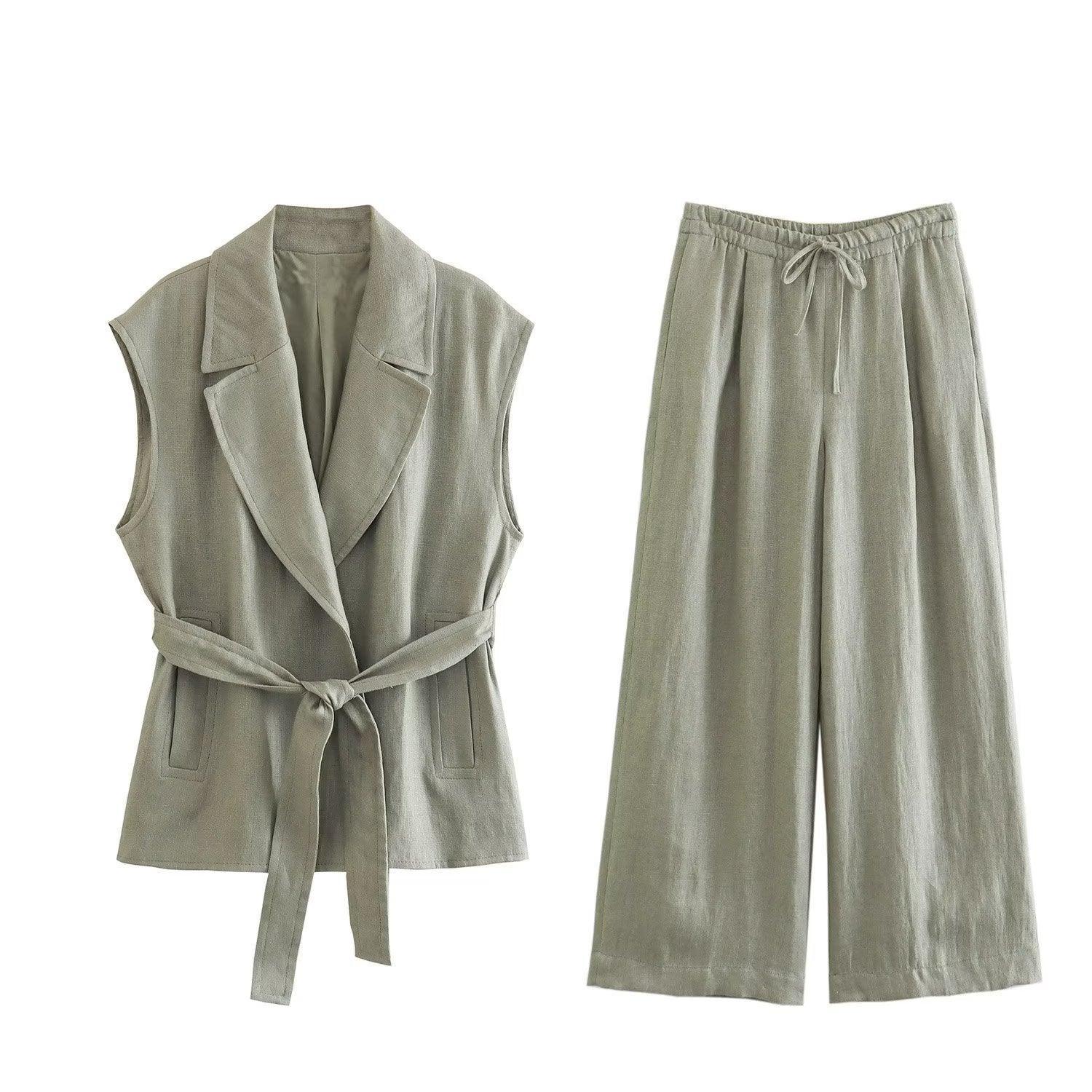 Ladies Solid Color Suit Vest and Pants Sets 7747 - SWEETKAMA