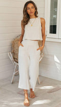Ladies Solid Color Top and Pant 2PCS Daily Set SKST188 - SWEETKAMA