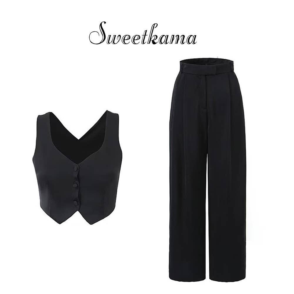 Ladies Solid Color Top and Pant Set Daily Set FKW0609 - SWEETKAMA