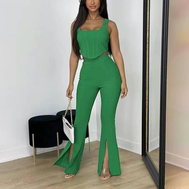 Ladies Solid Color Top and Pant Set Daily Set FY010 - SWEETKAMA