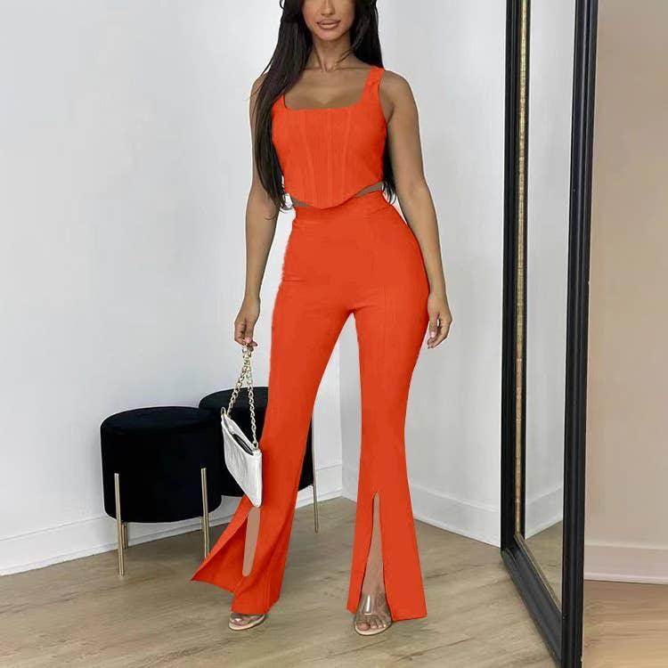 Ladies Solid Color Top and Pant Set Daily Set FY010 - SWEETKAMA
