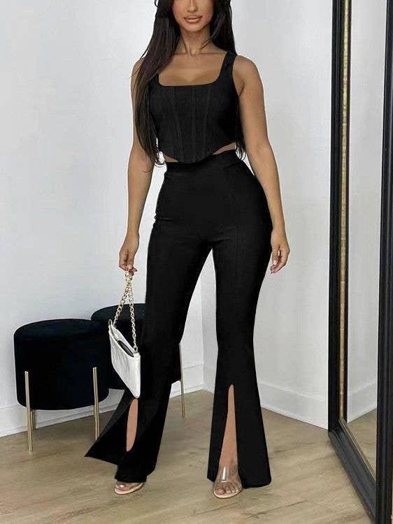 Ladies Solid Color Top and Pant Set Daily Set FY010 - SWEETKAMA