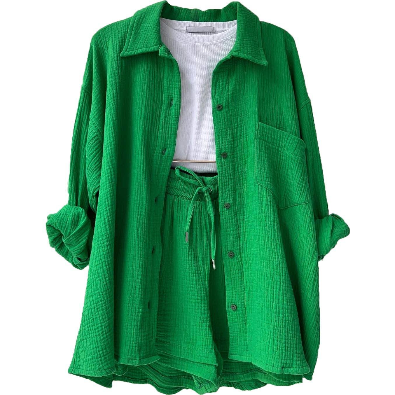 Ladies Solid Color Top and Short Set Daily Set 23109 - SWEETKAMA