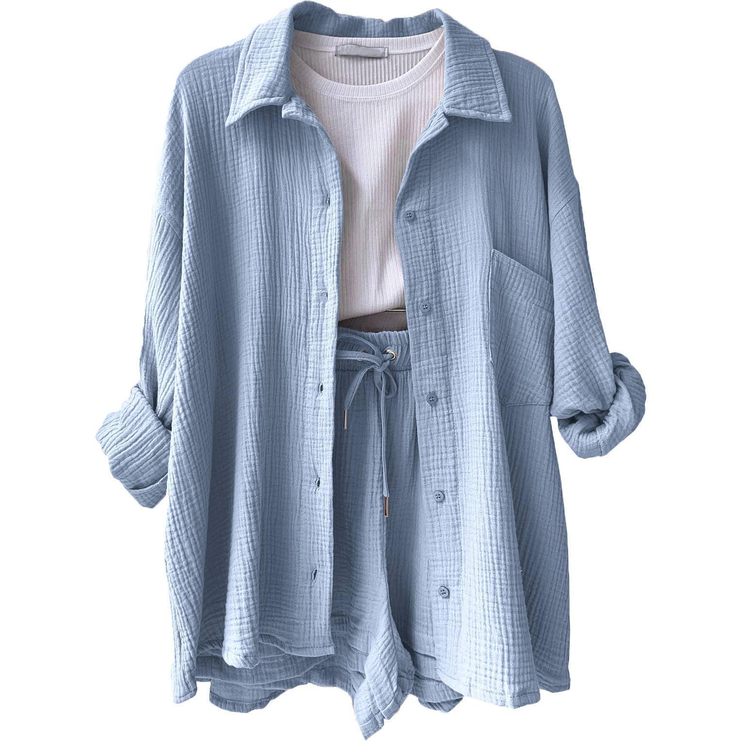 Ladies Solid Color Top and Short Set Daily Set 23109 - SWEETKAMA