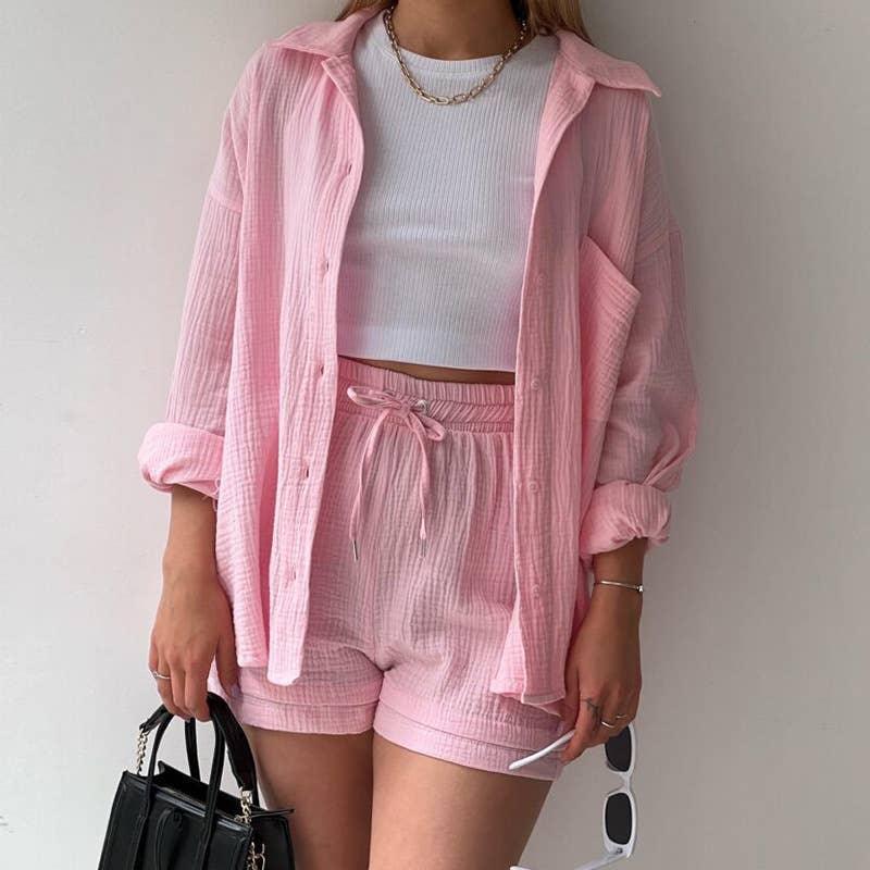 Ladies Solid Color Top and Short Set Daily Set 23109 - SWEETKAMA