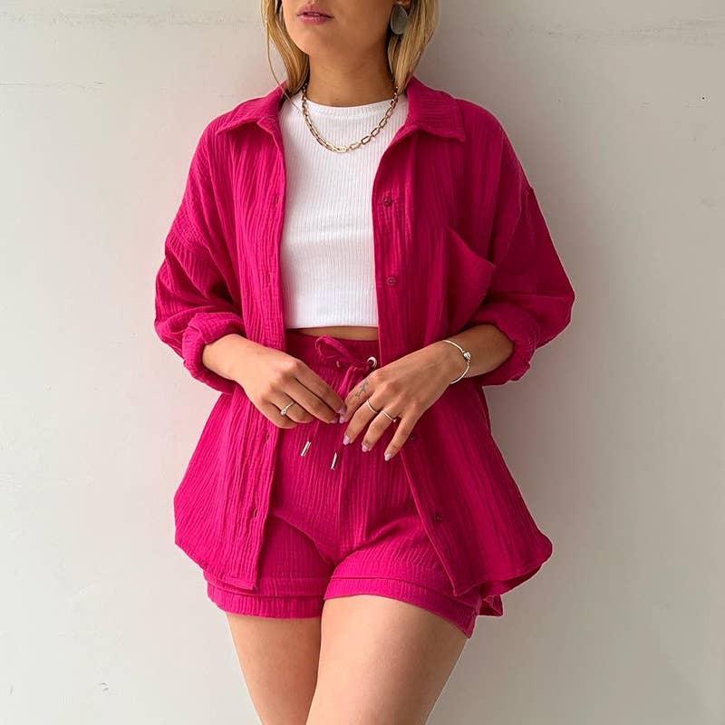 Ladies Solid Color Top and Short Set Daily Set 23109 - SWEETKAMA