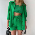 Ladies Solid Color Top and Short Set Daily Set 23109 - SWEETKAMA