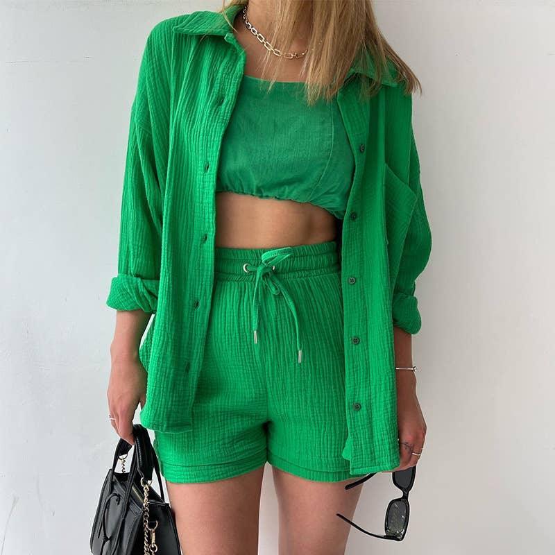Ladies Solid Color Top and Short Set Daily Set 23109 - SWEETKAMA
