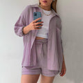 Ladies Solid Color Top and Short Set Daily Set 23109 - SWEETKAMA