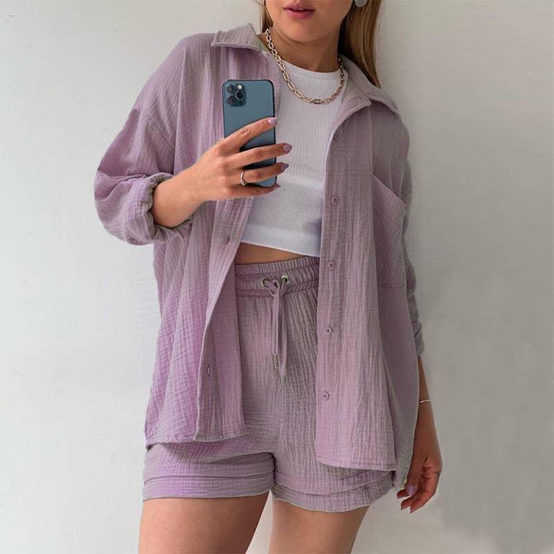 Ladies Solid Color Top and Short Set Daily Set 23109 - SWEETKAMA