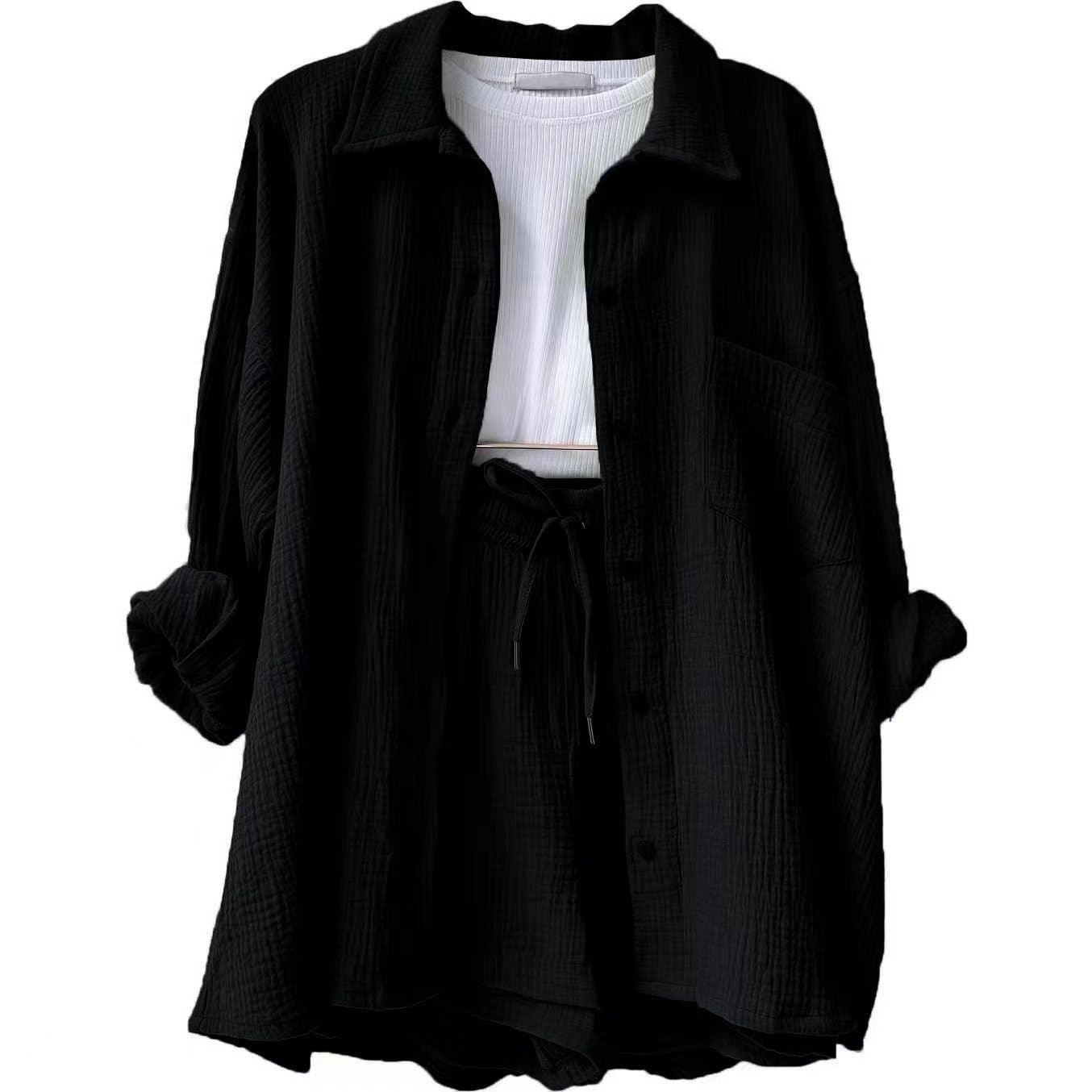 Ladies Solid Color Top and Short Set Daily Set 23109 - SWEETKAMA