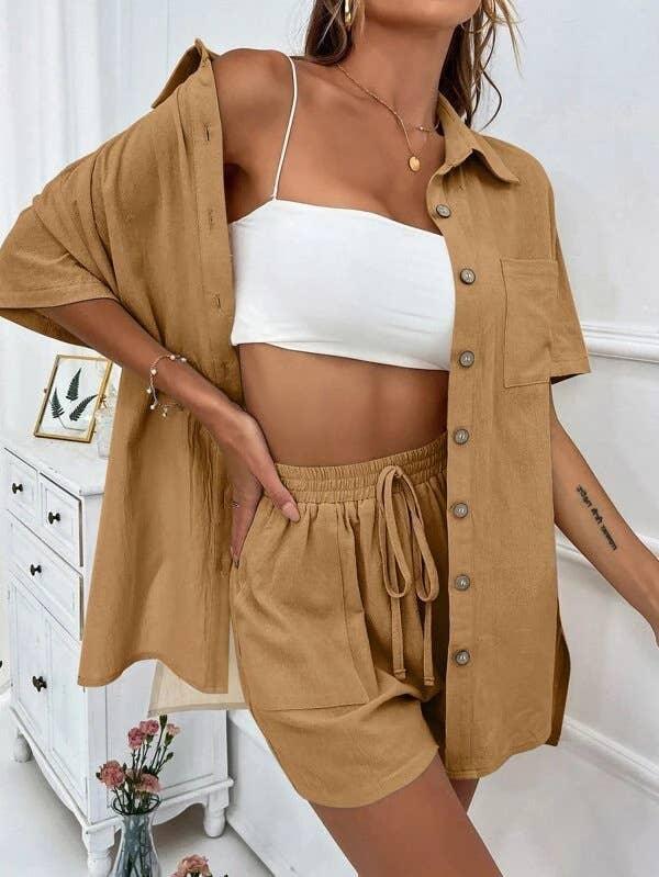 Ladies Solid Color Top and Short Set Daily Set 23123 - SWEETKAMA