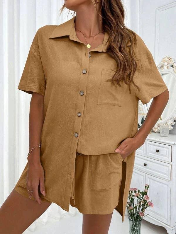 Ladies Solid Color Top and Short Set Daily Set 23123 - SWEETKAMA