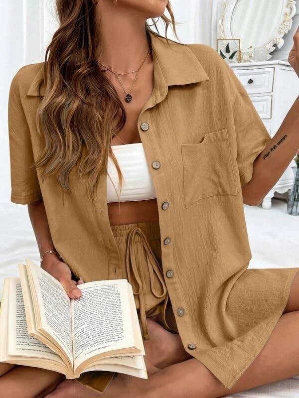 Ladies Solid Color Top and Short Set Daily Set 23123 - SWEETKAMA