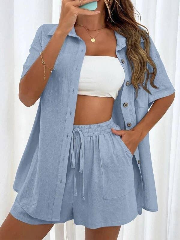 Ladies Solid Color Top and Short Set Daily Set 23123 - SWEETKAMA