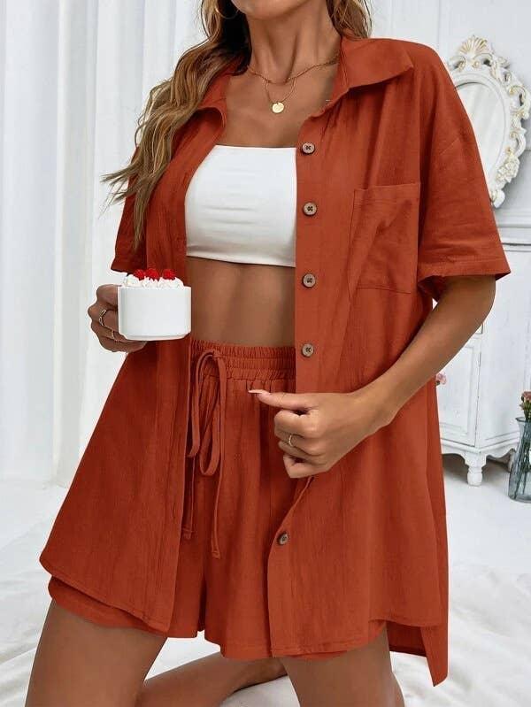 Ladies Solid Color Top and Short Set Daily Set 23123 - SWEETKAMA