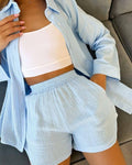 Ladies Solid Color Top and Shorts Daily Set FF230415 - SWEETKAMA