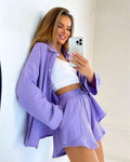 Ladies Solid Color Top and Shorts Daily Set FF230415 - SWEETKAMA