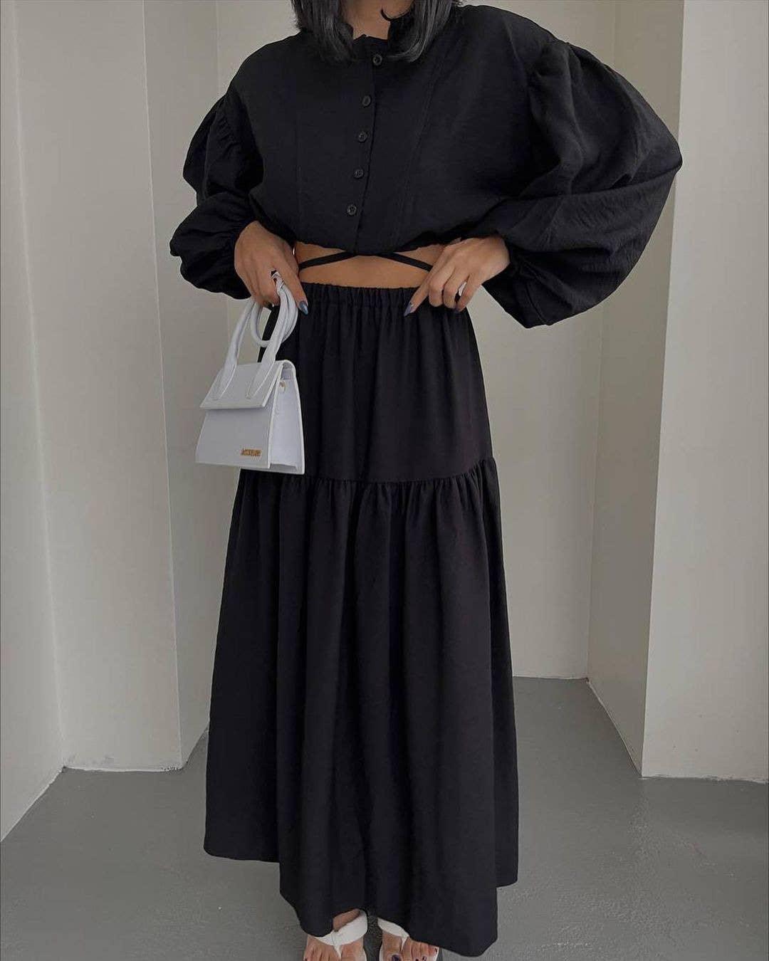 Ladies Solid Color Top & Skirt Set Daily Set TZ8015 - SWEETKAMA
