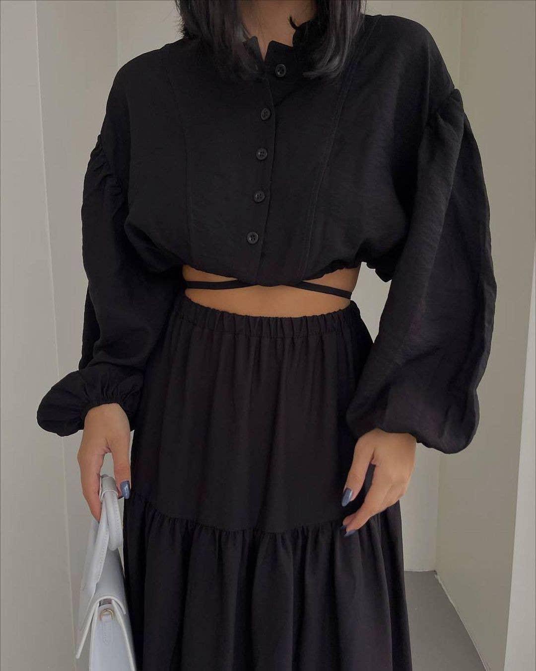 Ladies Solid Color Top & Skirt Set Daily Set TZ8015 - SWEETKAMA