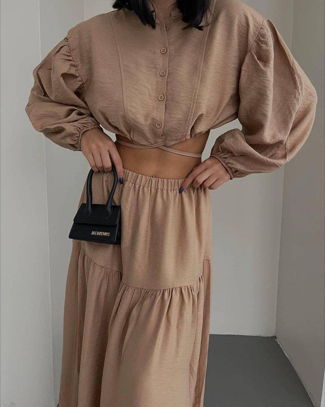 Ladies Solid Color Top & Skirt Set Daily Set TZ8015 - SWEETKAMA