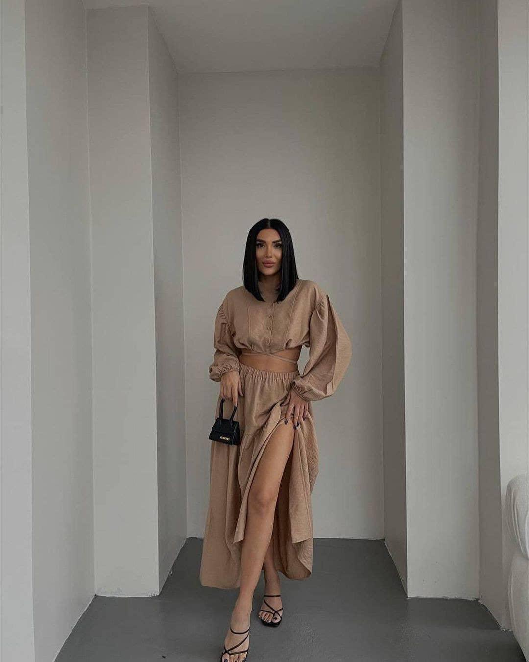Ladies Solid Color Top & Skirt Set Daily Set TZ8015 - SWEETKAMA
