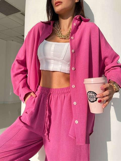 Ladies Solid Color Top Pant 2PCS Set 7395 - SWEETKAMA