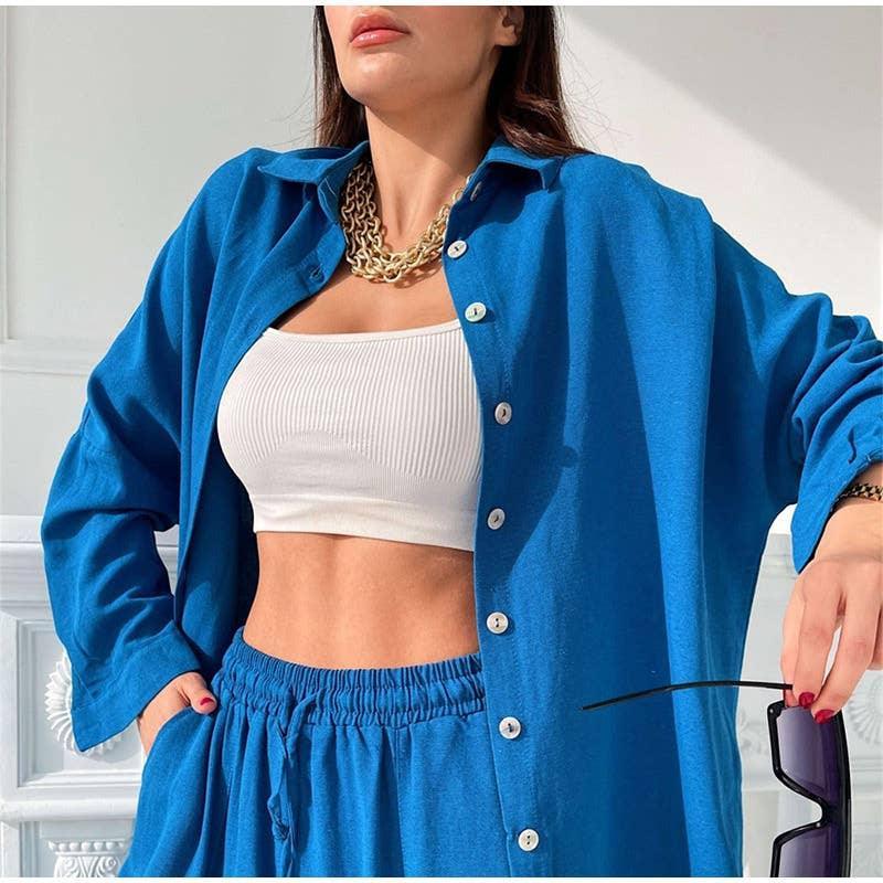 Ladies Solid Color Top Pant 2PCS Set 7395 - SWEETKAMA